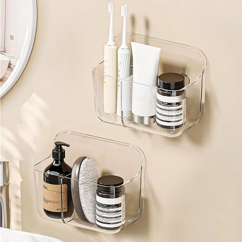 Diesisa 2pc Acrylic Wall Mount Organizer Adhesive Clear Cabinet Door OrganizerBathroom Shelves for WallNo Drilling Hang Wallswith 2 Compartments for Bathroom Kitchen Living Room