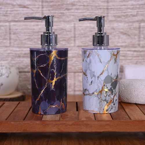 Shenron Refillable Liquid Soap Dispenser, Unbreakable Plastic Dispenser for Sanitizer, Lotion, Shampoo & Handwash Bottle for Kitchen, Bathroom, Shower, Wash Basin, 250ML (White Purple Combo, 2Pcs) - Image 1