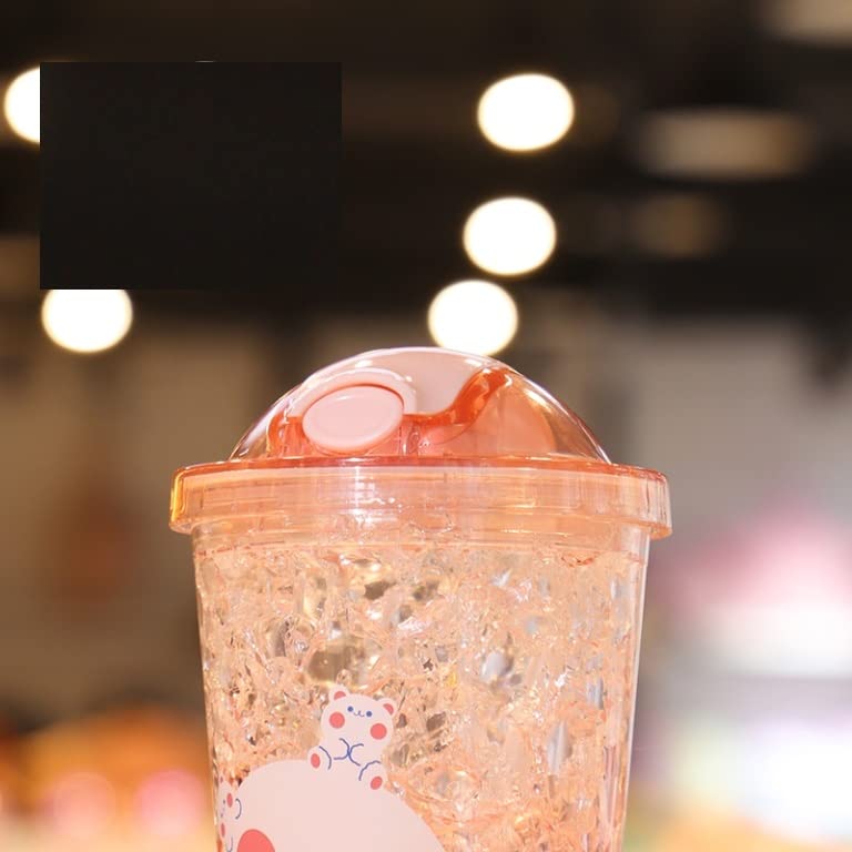 TEMSON Double Wall Cartoon Printed Sipper with Straw,Jelly Freezer Water Sipper for Kids, Acrylic Sipper Bottle with Straw - 450 ML (C - Pink)(BB 9017) - Image 2