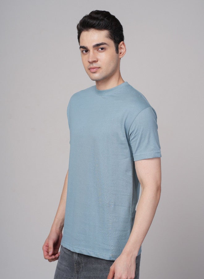 OUTLAWS Men's Solid Round Neck Cotton T-Shirt in Blue | Color Lock Technology | No Shrinkage | Soft, Breathable & Comfortable Casual Wear - Image 3