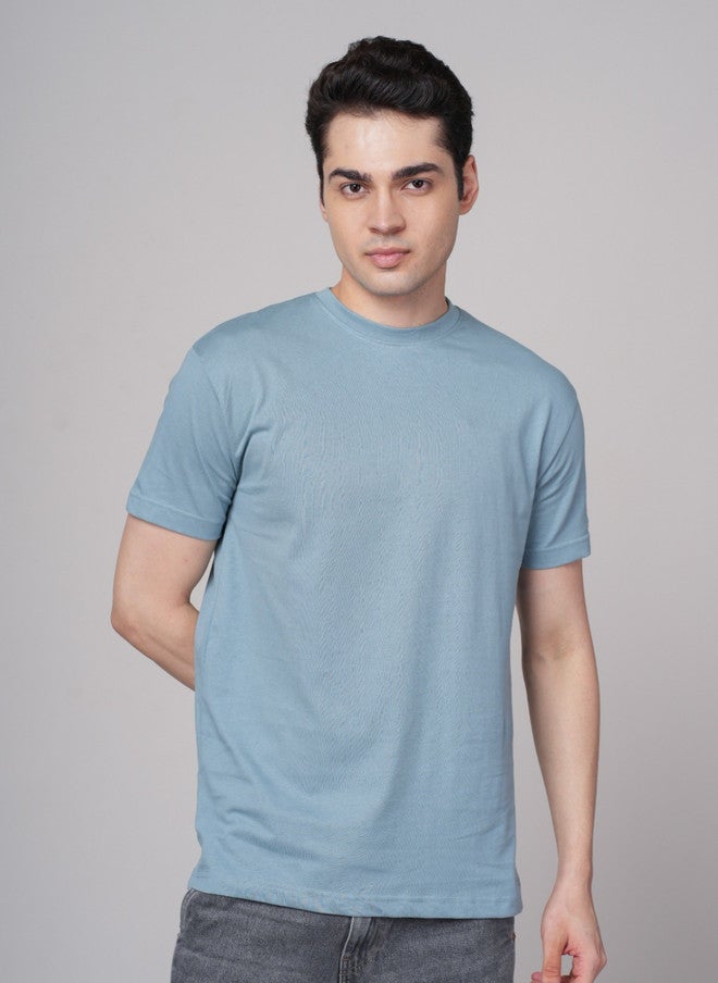 OUTLAWS Men's Solid Round Neck Cotton T-Shirt in Blue | Color Lock Technology | No Shrinkage | Soft, Breathable & Comfortable Casual Wear - Image 1