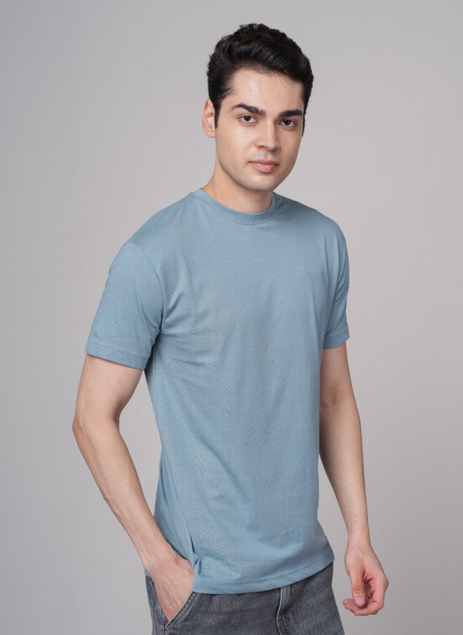 OUTLAWS Men's Solid Round Neck Cotton T-Shirt in Blue | Color Lock Technology | No Shrinkage | Soft, Breathable & Comfortable Casual Wear - Image 4