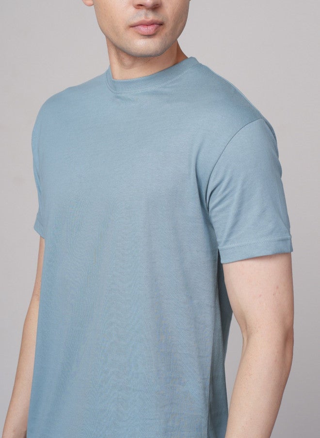 OUTLAWS Men's Solid Round Neck Cotton T-Shirt in Blue | Color Lock Technology | No Shrinkage | Soft, Breathable & Comfortable Casual Wear - Image 2