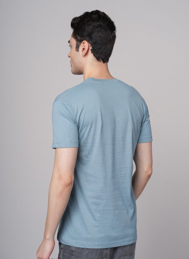 OUTLAWS Men's Solid Round Neck Cotton T-Shirt in Blue | Color Lock Technology | No Shrinkage | Soft, Breathable & Comfortable Casual Wear - Image 5