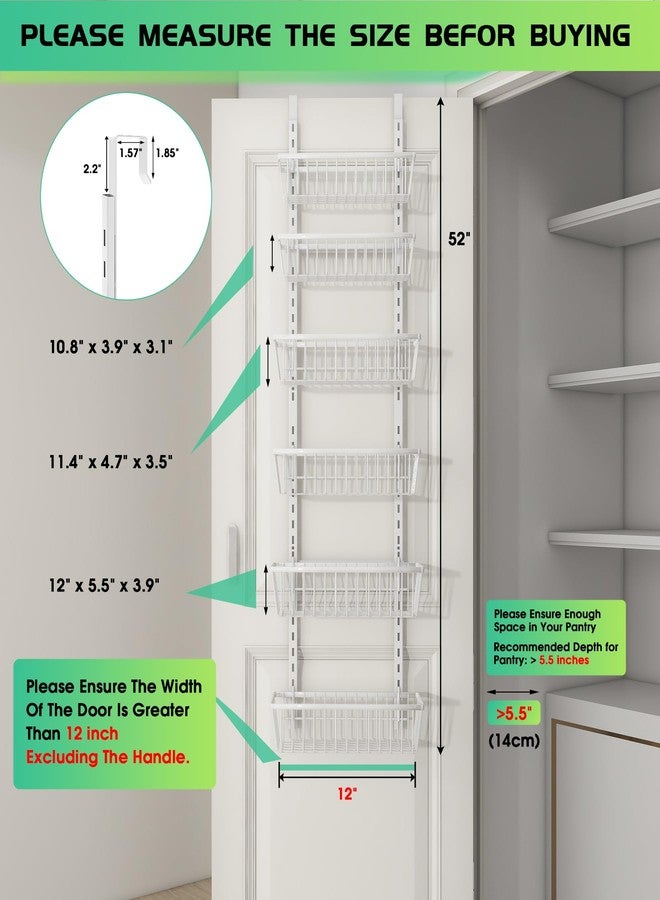 Mefirt 13.8" W Narrow Over The Door Pantry Organizer, Pantry Organization and Storage, 6-Tier Metal Hanging Deep Basket Wall Spice Rack Seasoning Shelves, Home & Kitchen Essentials, White - Image 2