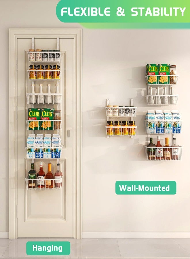 Mefirt 13.8" W Narrow Over The Door Pantry Organizer, Pantry Organization and Storage, 6-Tier Metal Hanging Deep Basket Wall Spice Rack Seasoning Shelves, Home & Kitchen Essentials, White - Image 4