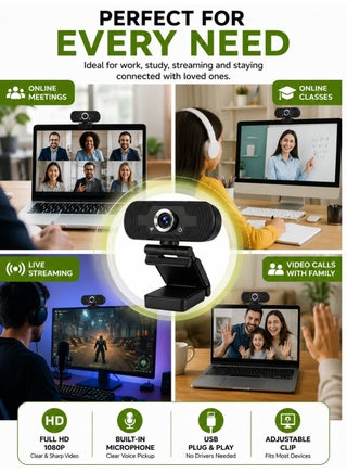 Full HD 1080P USB Webcam With Built-In Microphone Clip Camera For Laptop & Desktop Plug And Play - view 3
