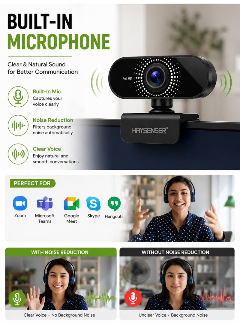 Haysenser Full HD 1080P USB Webcam With Built-In Microphone Clip Camera For Laptop & Desktop Plug And Play - Image 5