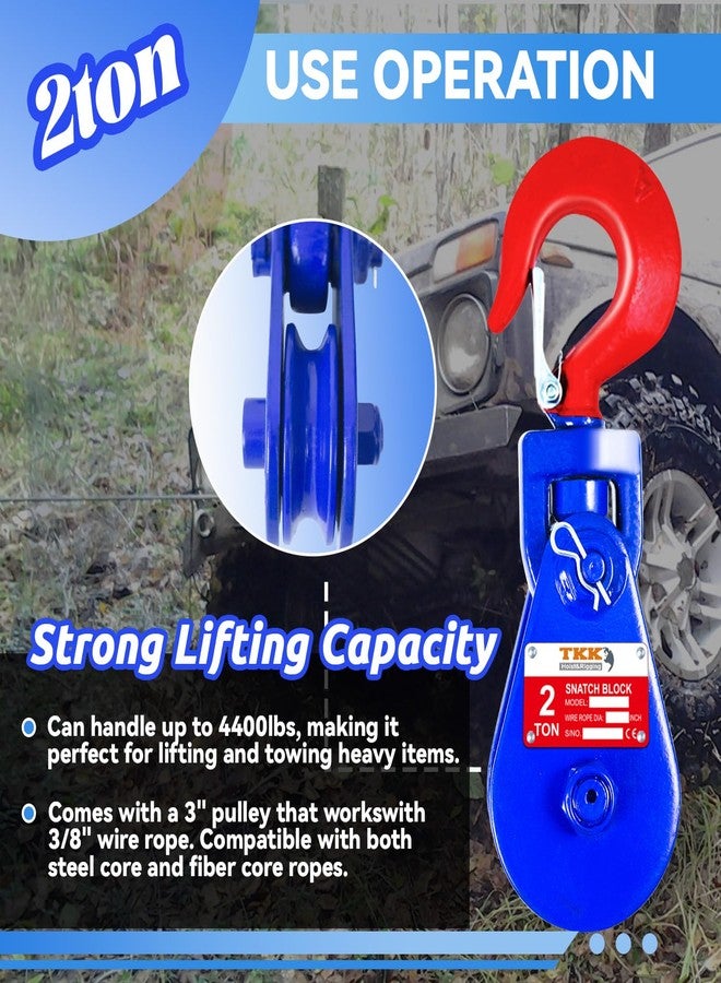 TKK 2 Ton Block with Swivel Hook, 3" Sheave for 3/8" Wire Rope - Heavy-Duty Pulley 4400lbs for Efficient Towing and Recovery Operations on Rollback, Wrecker, and Car Hauler Winches - Image 3