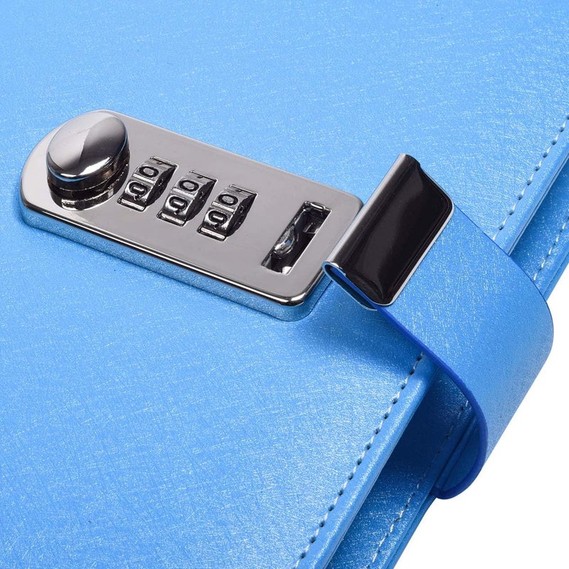 ARRLSDB Password Diary with Lock, PU Leather Combination Lock Diary (Combination Lock Journal) A6 Refillable Leather Journal, Size:18.5X13.5 cm (Blue) - Image 3