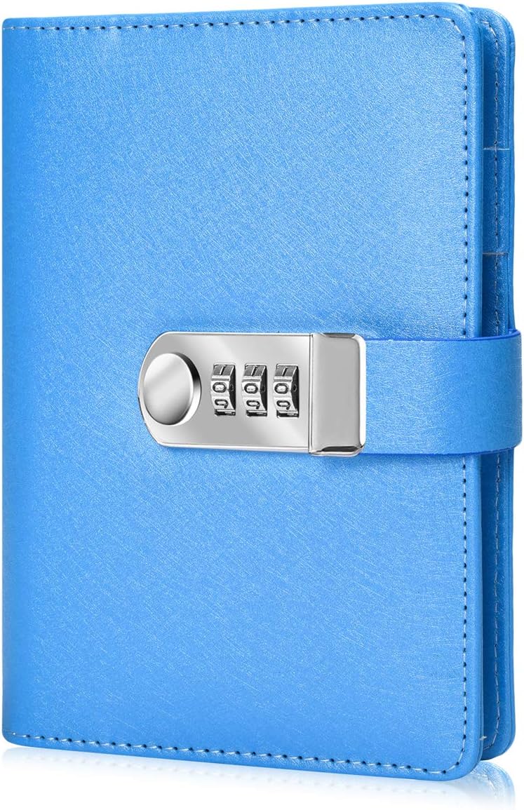 ARRLSDB Password Diary with Lock, PU Leather Combination Lock Diary (Combination Lock Journal) A6 Refillable Leather Journal, Size:18.5X13.5 cm (Blue) - Image 1