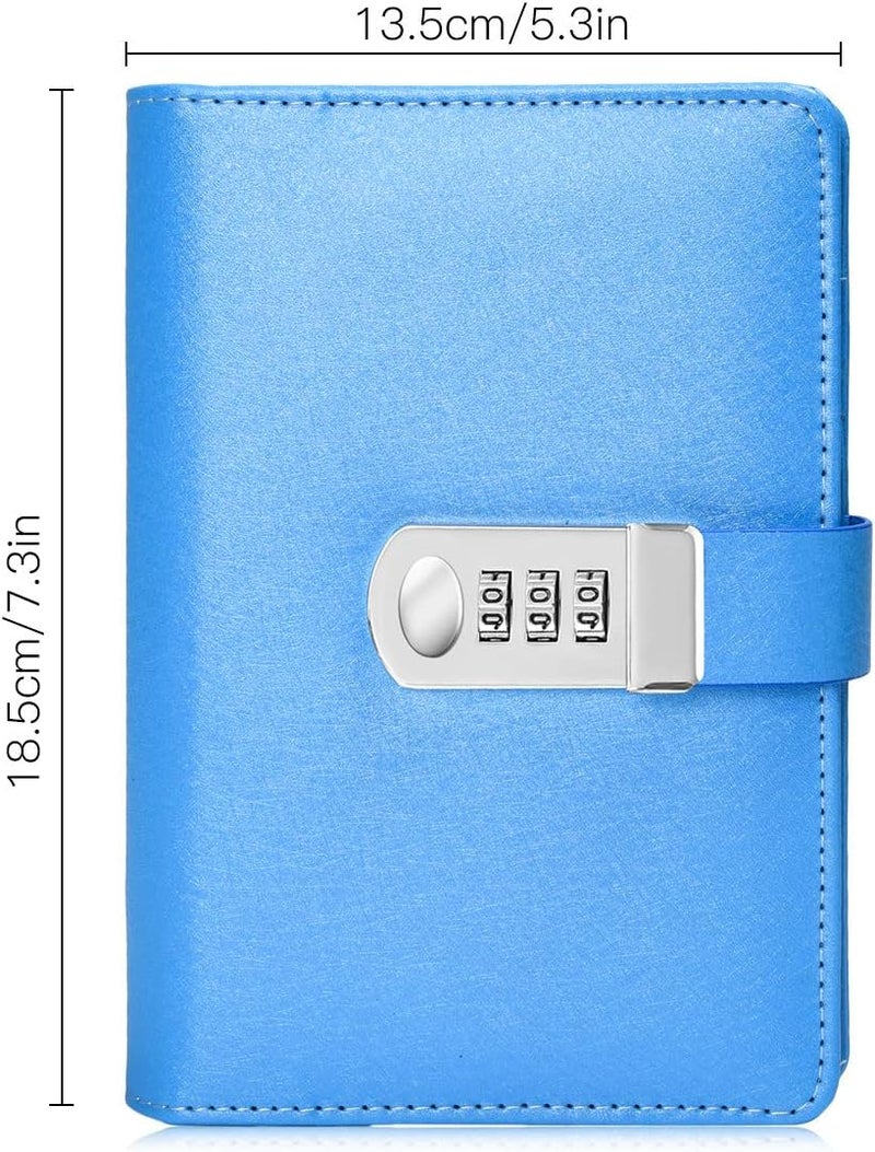 ARRLSDB Password Diary with Lock, PU Leather Combination Lock Diary (Combination Lock Journal) A6 Refillable Leather Journal, Size:18.5X13.5 cm (Blue) - Image 2