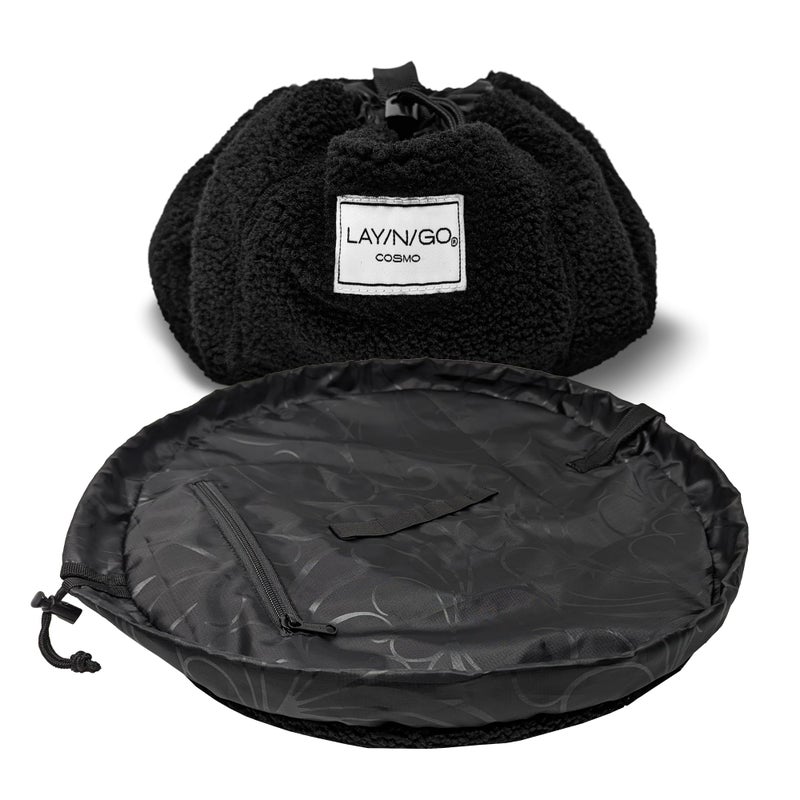 Lay-n-Go Cosmo Drawstring Cosmetic & Makeup Bag Organizer - Portable Drawstring Makeup Bag w/Zipper Pocket, Makeup Loops & More - Durable, Machine Washable Toiletry Bag (20", Comfort/Black) - Image 5