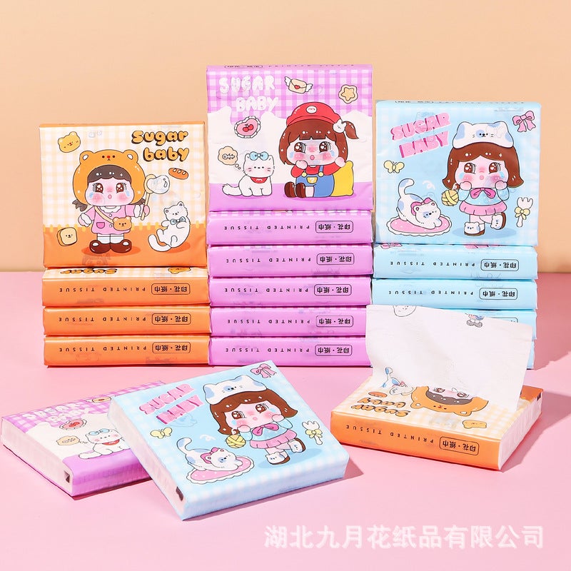 30 Pack Portable Printed Paper Towels Raw Wood Pulp Wet Water Drawable Paper Students Children Flexible Cartoon Artistic Facial Tissue - Image 1