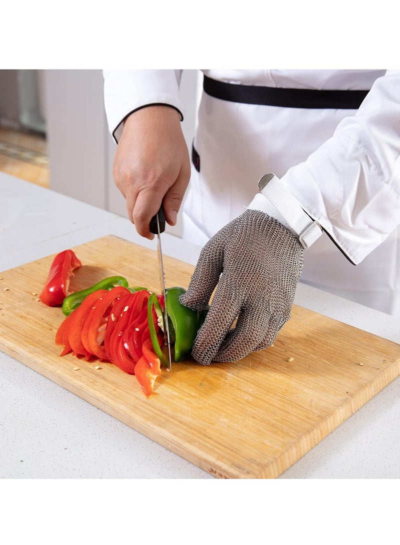 AROAQ قفاز شبكة معدنية، أعلى مستوى مقاوم للقطع قفازات معدنية من الفولاذ المقاوم للصدأ، قفازات عمل معدنية قابلة للتعديل لقطع اللحوم ومعالجة الطعام وشحذ السكاكين، (1 قطعة، حجم م) - Image 4