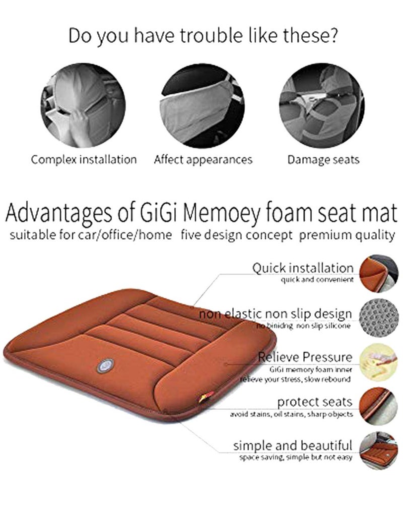 GiGi G-1586 Pure Memory Foam Breathable Car Seat Cushion Pad Mat for Home/Office Chair, Car Seat (Brown) - Image 5