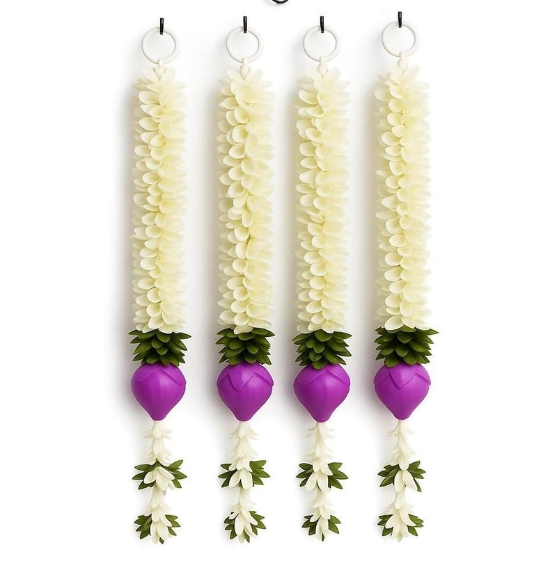 Abhaas Handmade Artificial Jasmine Gajra toran Marigold Garland Rajnigandha Tassels with Bells Traditional Decor for Diwali/Wedding/Festivals (27 Inch Gajra + Rajnigandha) (Set of 10) - Image 1