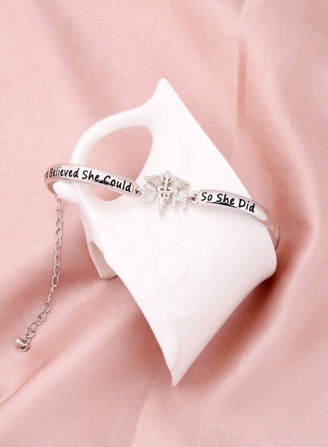 HOLLP Dental Hygienist Graduation Gift She Believed She Could So She Did Bracelet Gift for Dental Hygienist Dental Assistant Jewelry (Silver DH) - Image 3