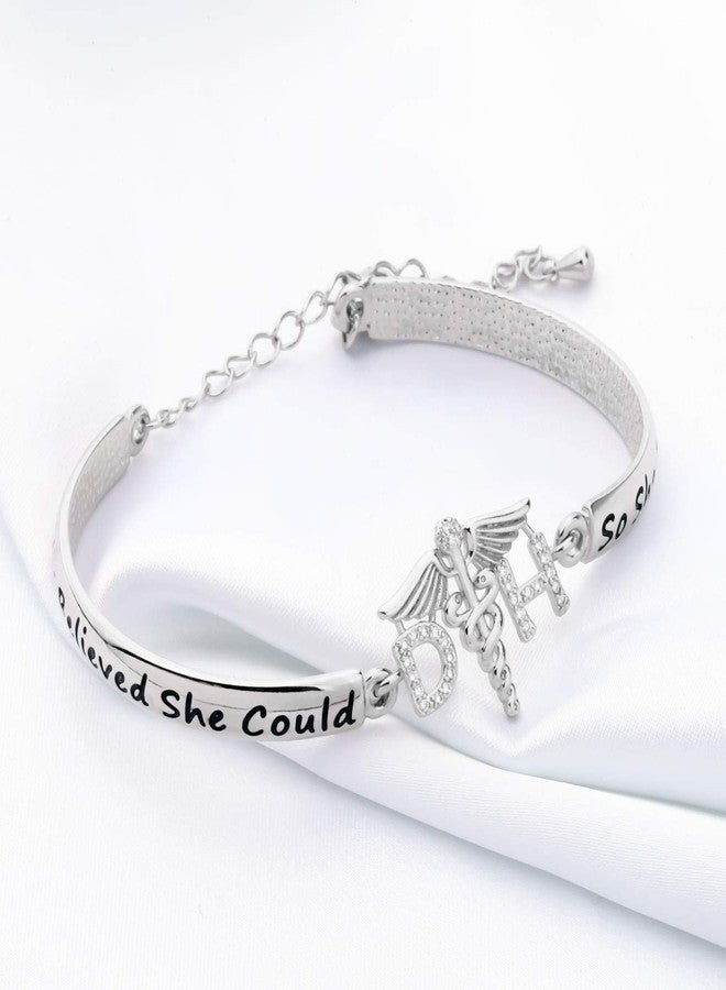 HOLLP Dental Hygienist Graduation Gift She Believed She Could So She Did Bracelet Gift for Dental Hygienist Dental Assistant Jewelry (Silver DH) - Image 5