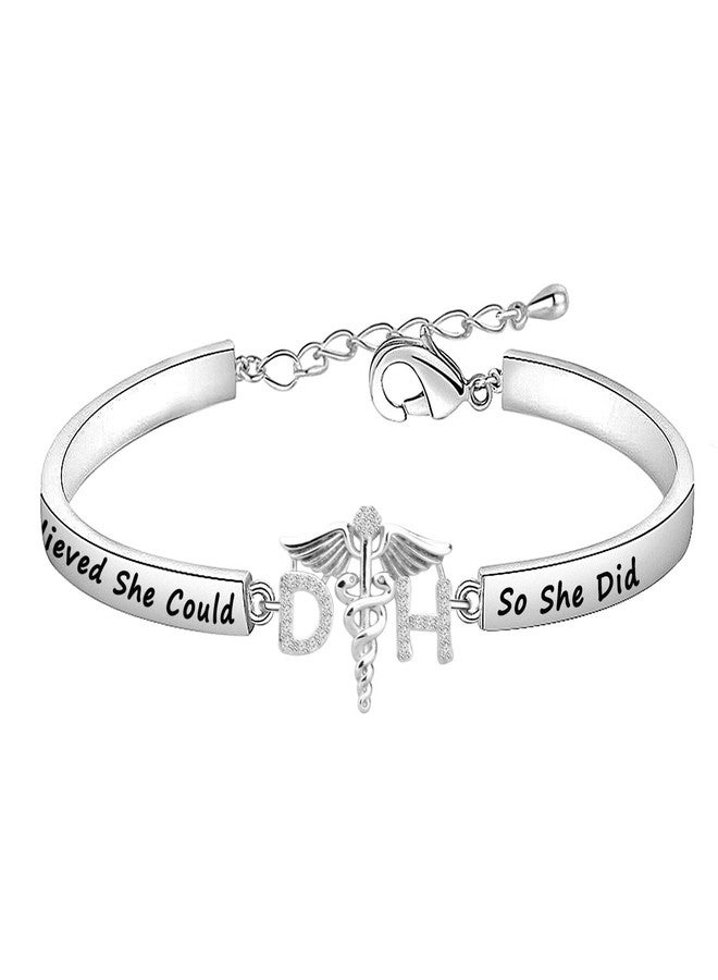 HOLLP Dental Hygienist Graduation Gift She Believed She Could So She Did Bracelet Gift for Dental Hygienist Dental Assistant Jewelry (Silver DH) - Image 1