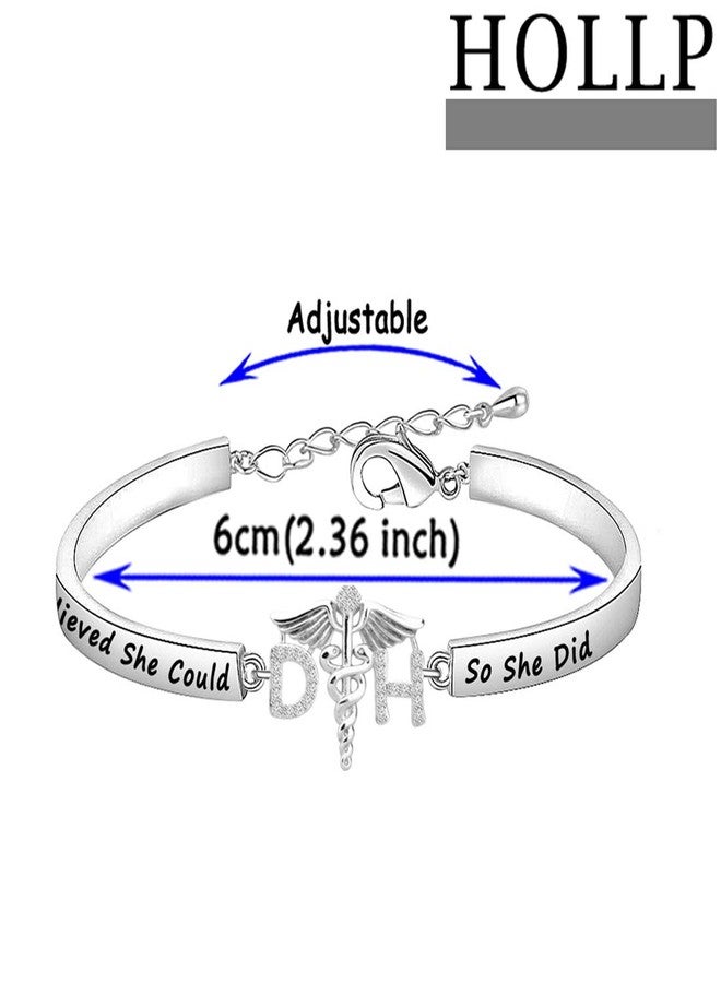 HOLLP Dental Hygienist Graduation Gift She Believed She Could So She Did Bracelet Gift for Dental Hygienist Dental Assistant Jewelry (Silver DH) - Image 2