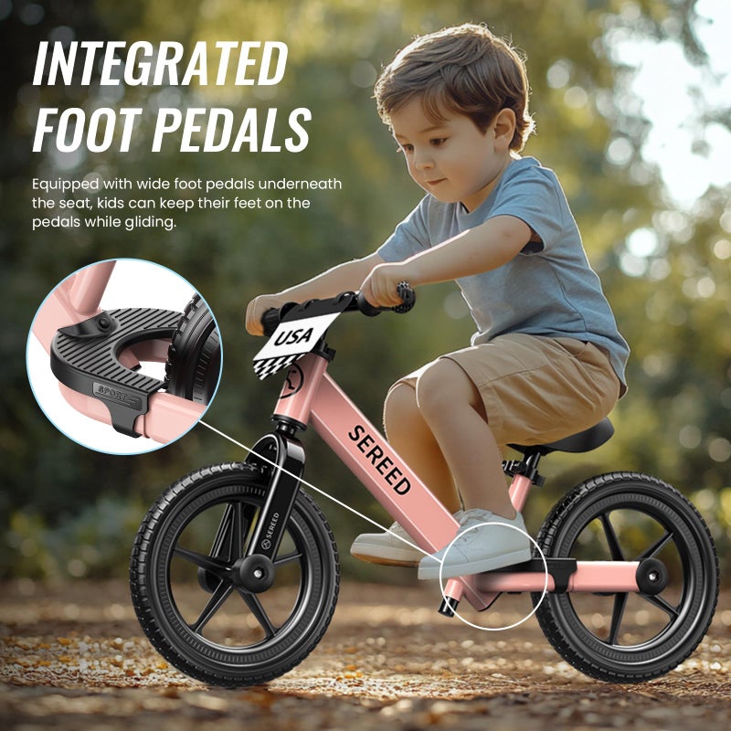 SEREED Toddler Balance Bike 2 Year Old, No Pedal Kids Bicycle Toys for 2-5 Years Old, Tool-Free Adjustment, Customize Plate with Stickers, Gift for 2-3 Boys Girls (Pink) - Image 2