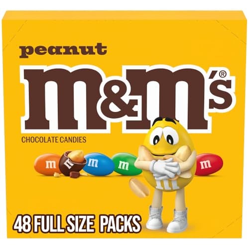 M&M'S حلوى الشوكولاتة بالفول السوداني من MMS مغلفة بشكل فردي بحجم كامل 174 أوقية، كيس يحتوي على 48 قطعة، حلوى بالجملة للشوكولاتة للحفلات والخبز والمشاركة - Image 1