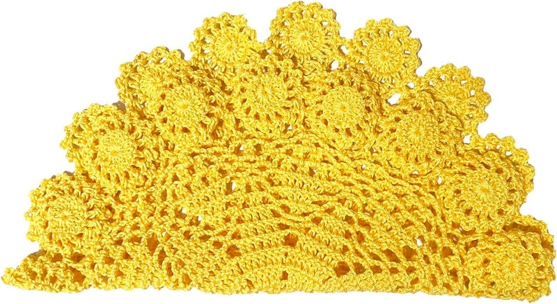 BIBITIME 2PCS Lace Placemats 98 in to 118 in Kitchen Dinner Table Doilies Dishes Bowl Knife Fork Mats Handmade Crochet Knitted Yellow - Image 5