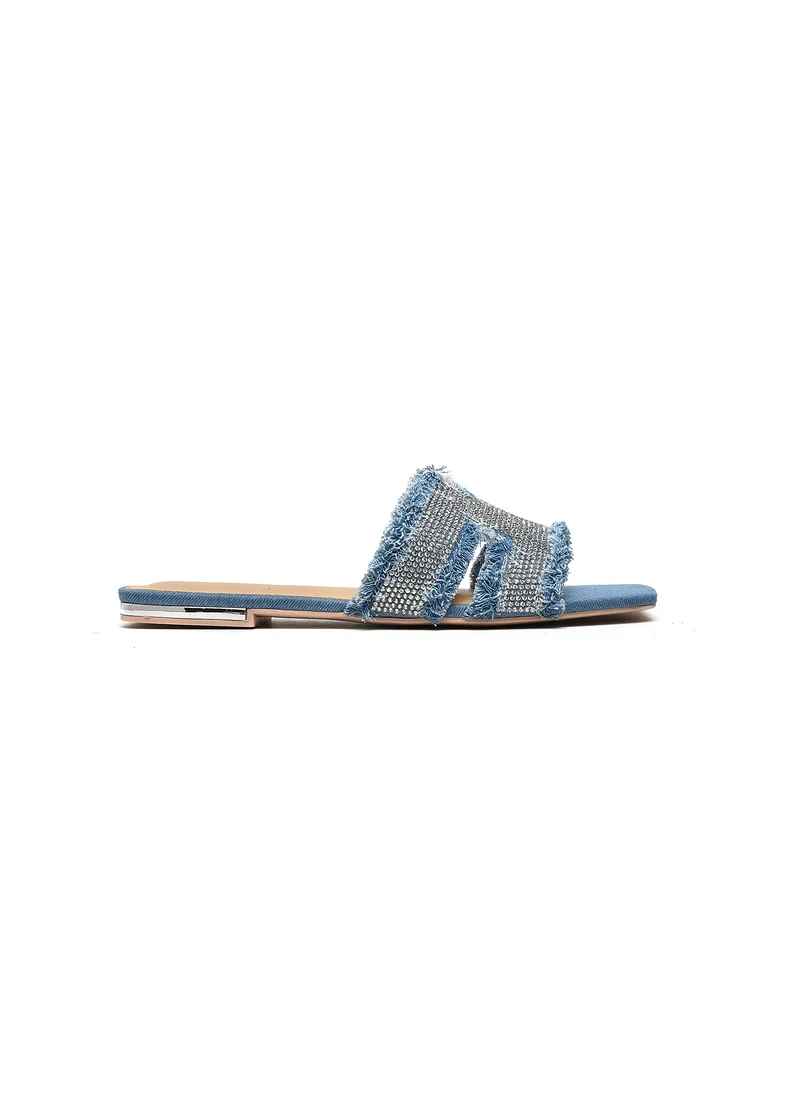 كيوبل Slip-on Denim slide Flat Sandals