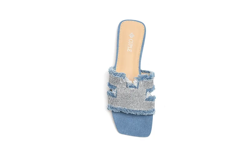Cuple Slip-on Denim slide Flat Sandals