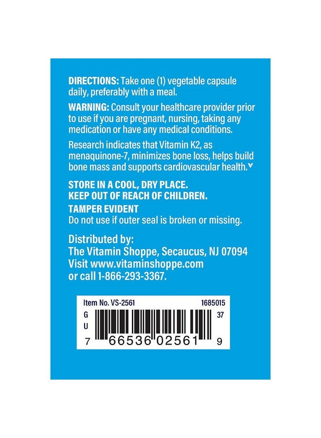 The Vitamin Shoppe Vitamin K2-100 MCG (60 Vegetarian Capsules) - Image 4
