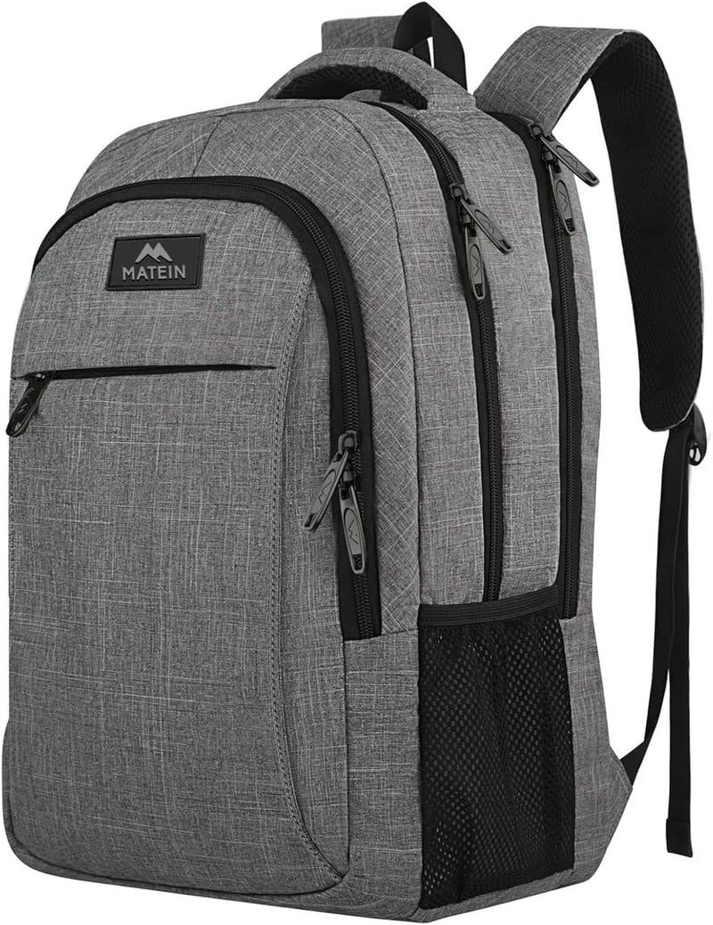 MATEIN Travel Laptop Backpack, Business Anti Theft Slim Sturdy Laptops Backpack Personal Item Bag, Water Resistant College School Computer Bag Gift for Men & Women Fits 15.6 Inch Notebook, Grey - Image 1