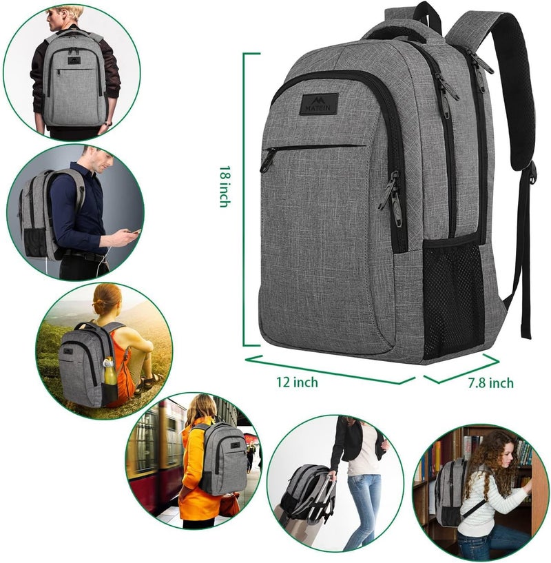 MATEIN Travel Laptop Backpack, Business Anti Theft Slim Sturdy Laptops Backpack Personal Item Bag, Water Resistant College School Computer Bag Gift for Men & Women Fits 15.6 Inch Notebook, Grey - Image 3