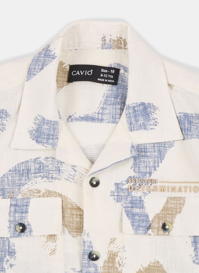CAVIO Boys Printed Short Sleeves Pure Cotton Shirt With Shorts - Image 5