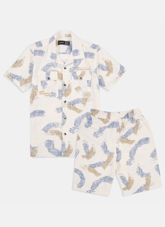 CAVIO Boys Printed Short Sleeves Pure Cotton Shirt With Shorts - Image 1