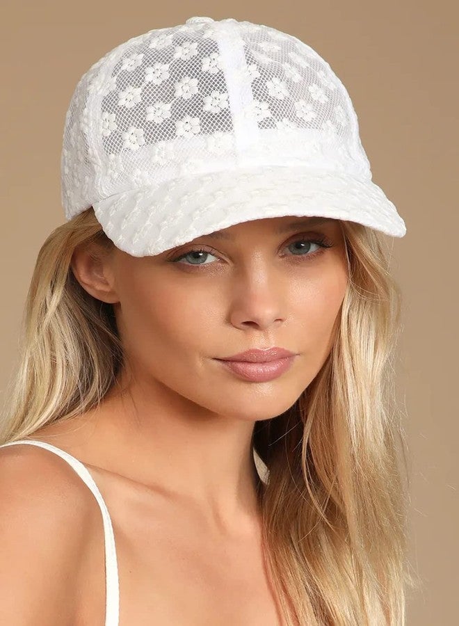 Tidefire Women's Lace Small Flower Baseball Caps Adjustable Hollow Lace Hat Summer Cap Visor Cap (White) - Image 2