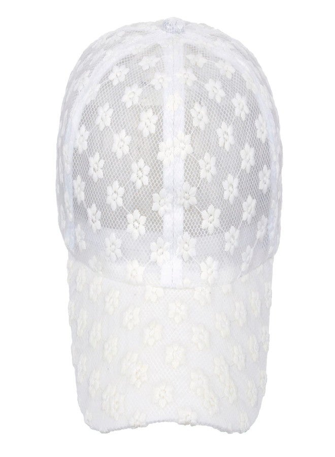 Tidefire Women's Lace Small Flower Baseball Caps Adjustable Hollow Lace Hat Summer Cap Visor Cap (White) - Image 3