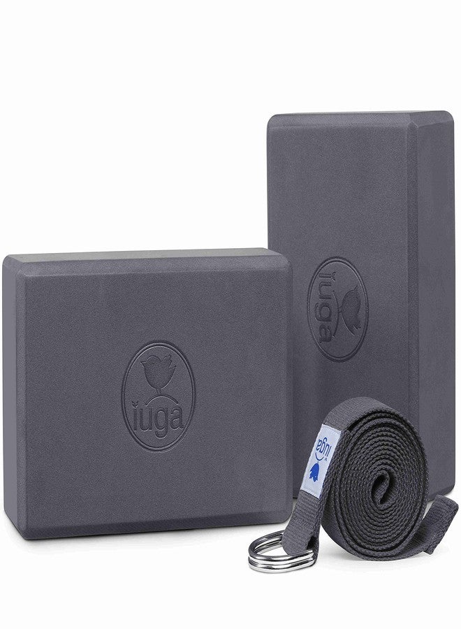 IUGA Yoga Block 2 Pack with Yoga Strap, High Density Yoga Blocks 9”x6”x3”to Improve Strength, Flexibility and Balance, Light Weight and Non-Slip Surface for Yoga, Pilates and Meditation - Image 1