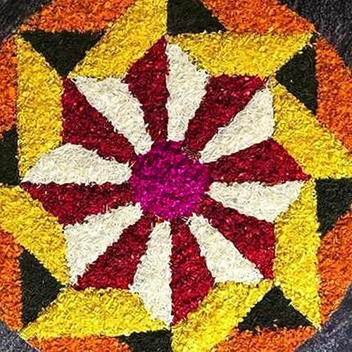 StromX Super Soft Microfiber Traditional Modern Rangoli Round Door Mat for Home, Temple, Living Room, Door Entrance, Bedroom Decoration (24 x 24 Inch, Floral), Pink - Image 2