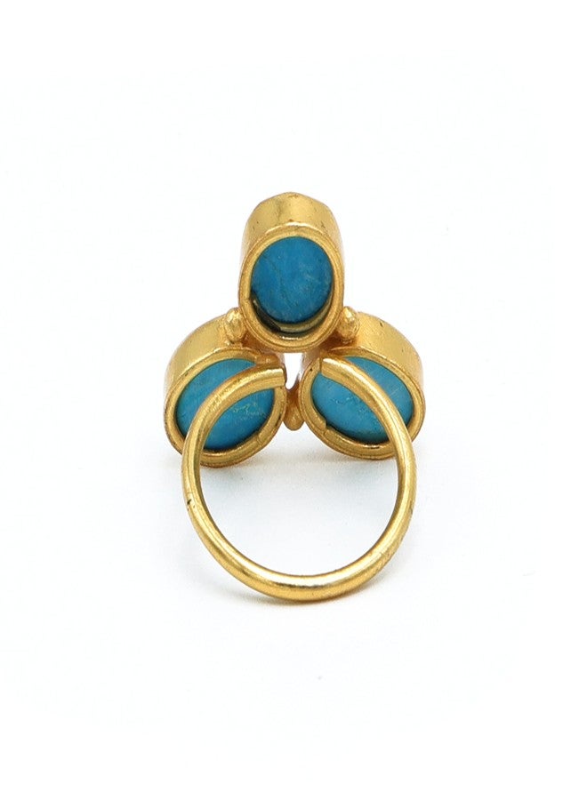 Dua Turquoise Oval Ring | Gold Plated Women’s Adjustable Statement Ring - Image 5