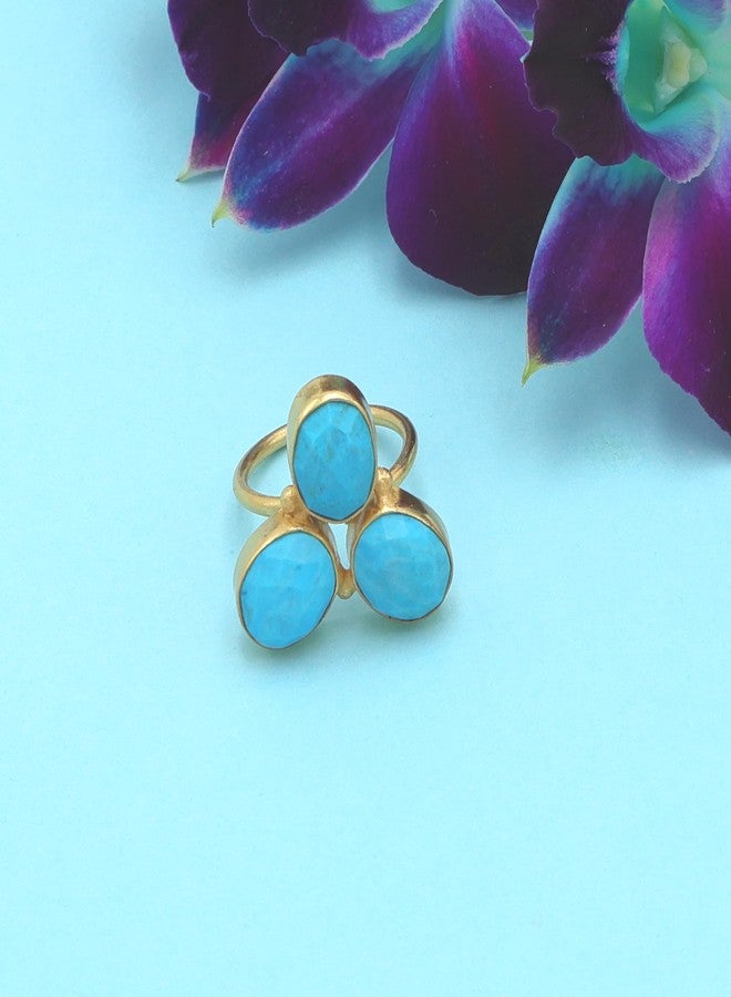 Dua Turquoise Oval Ring | Gold Plated Women’s Adjustable Statement Ring - Image 2