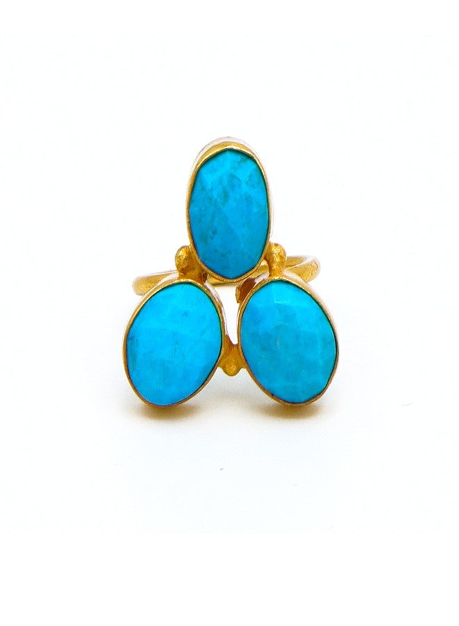 Dua Turquoise Oval Ring | Gold Plated Women’s Adjustable Statement Ring - Image 1