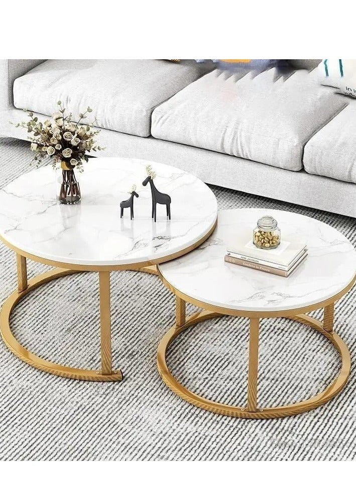 طاولات قهوة دائرية متداخلة مع سطح من الرخام - Image 1