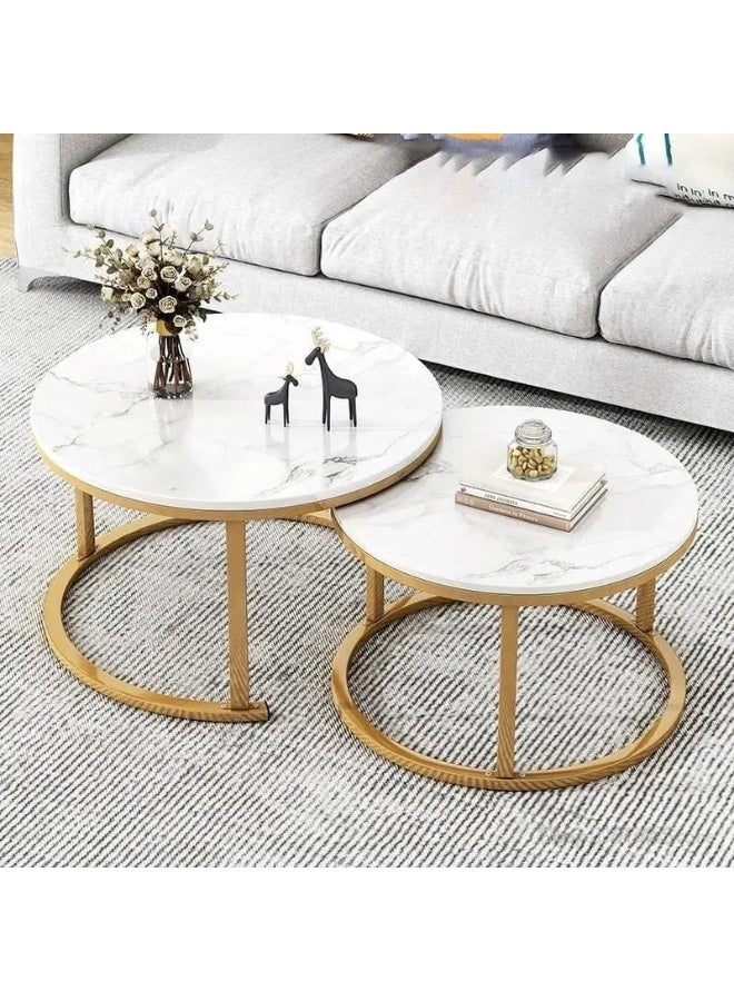 طاولات قهوة دائرية متداخلة مع سطح من الرخام - Image 2