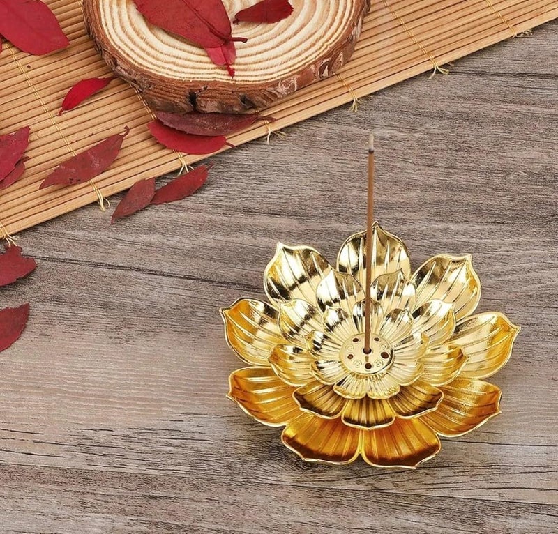 VRB DecTM 1 Pcs Incense Burner, Incense Holder for Sticks, Lotus Incense Holder and Detachable Ash Catcher Agarbatti Stand for Puja Showpiece for Diwali (Gold) - Image 3