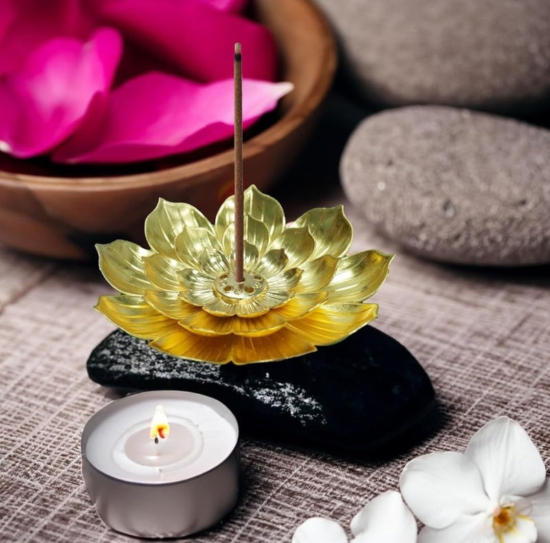 VRB DecTM 1 Pcs Incense Burner, Incense Holder for Sticks, Lotus Incense Holder and Detachable Ash Catcher Agarbatti Stand for Puja Showpiece for Diwali (Gold) - Image 1