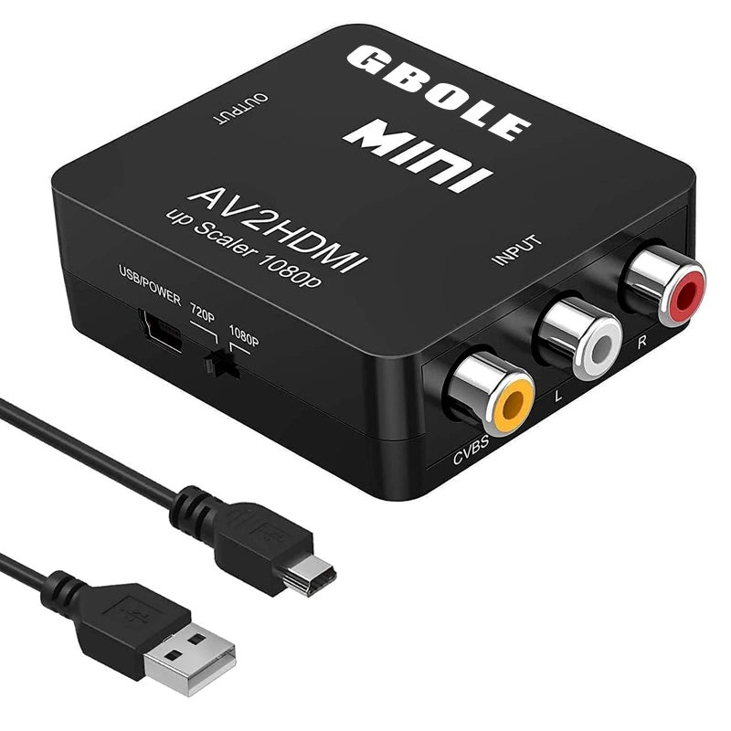 GBOLE RCA to HDMI AV to HDMI Converter 1080P Mini RCA Composite CVBS AV to HDMI Video Audio Converter Adapter Supporting PAL NTSC with USB Charge Cable for PC Laptop Xbox PS4 PS3 VHS VCR DVD TV STB - Image 1