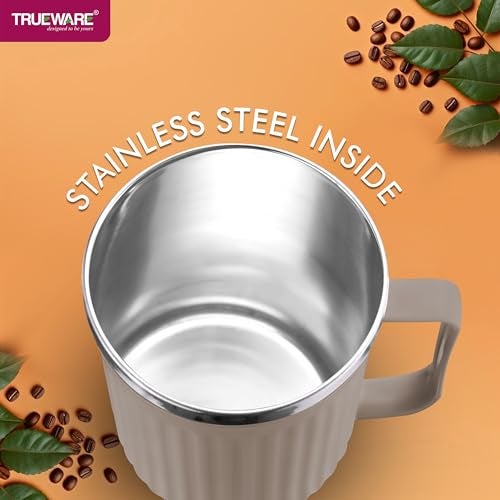 Trueware Frost Unbreakable 400 ml Mugs with Cap Stainless Steel Plastic Covered Travel Mug with lid for Tea, Coffee, Milk (Brown) - Image 5