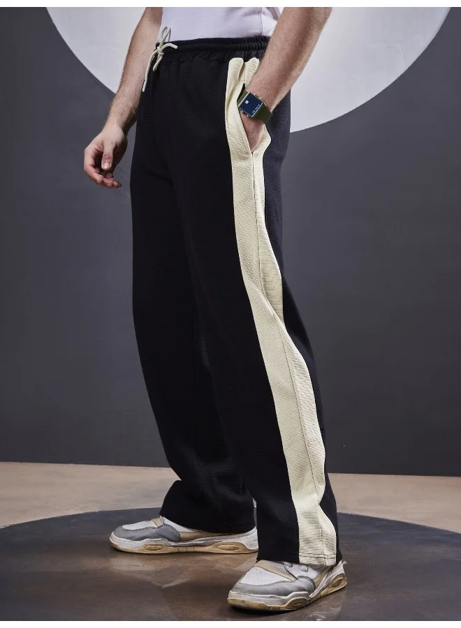 Maniac Maniac Mens ColorBlock Black, Biscuit Loopknit Trackpant