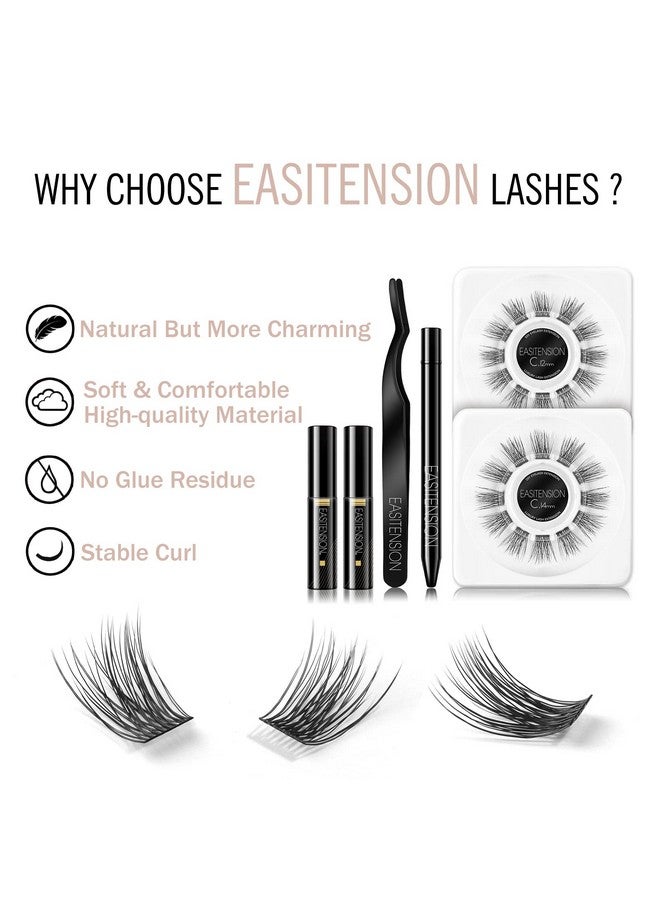 EASITENSION Diy Eyelash Extension, 3D Effect Glue Bonded Band Individual Lash 24 Clusters Volume Lashes Set, At Home Eyelash Extension, C Curl, Pack 12Mm,14Mm (Kit) - Image 4